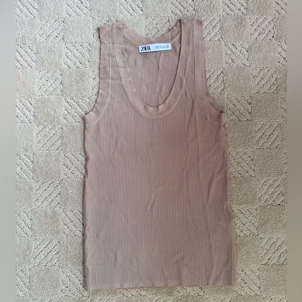 Zara Tan Ribbed Tank Top